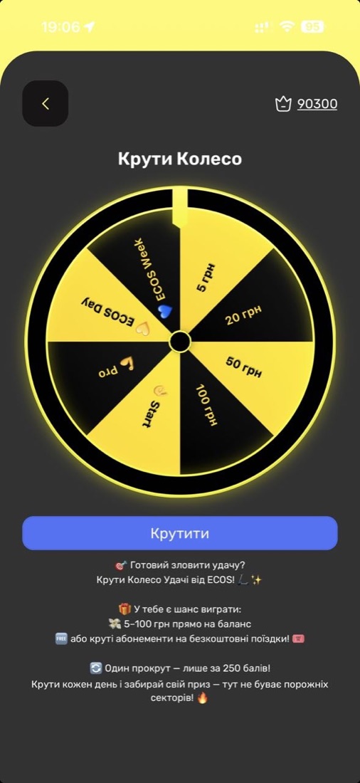 Колесо фортуни в застосунку ECOS